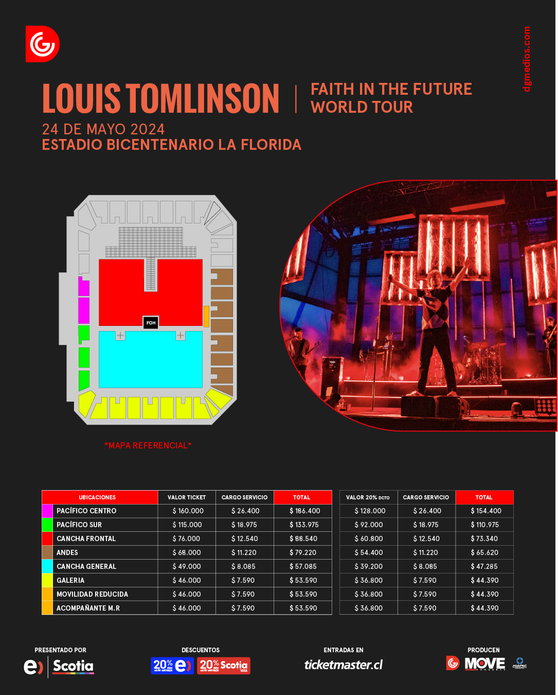 Louis Tomlinson | Precios y Mapas