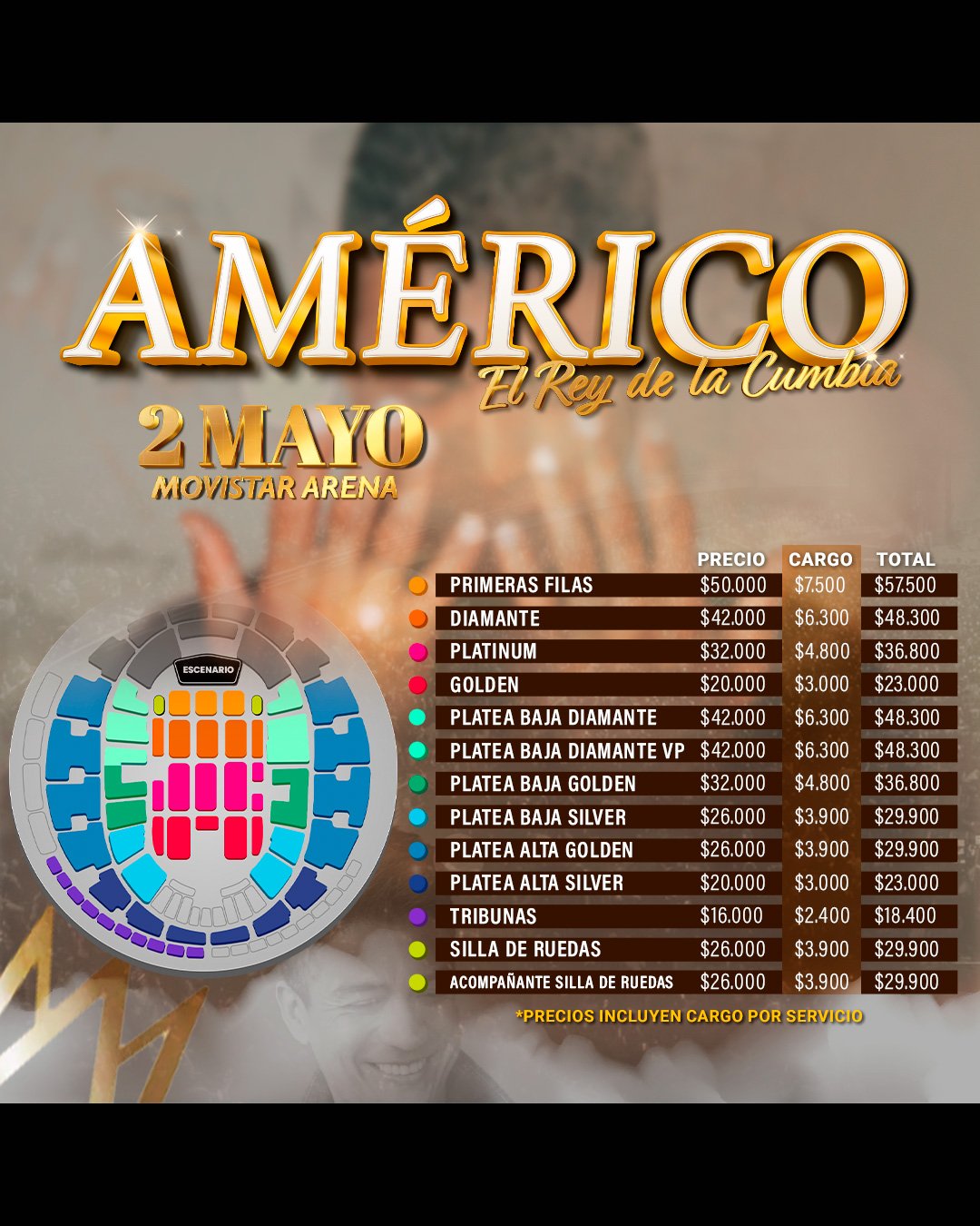 Américo en Movistar Arena | Mapa y Precios