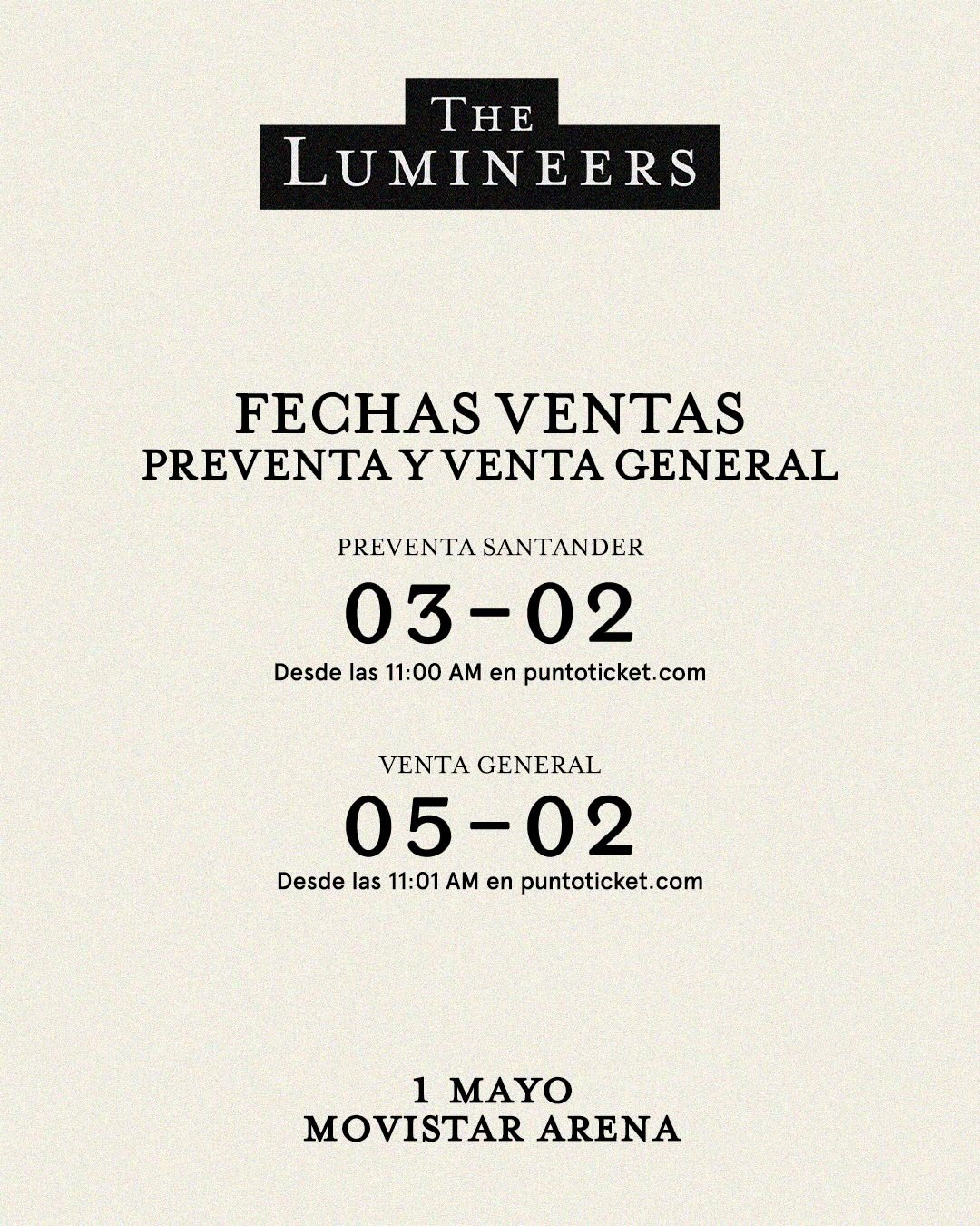 The Lumineers @ Movistar Arena | VENTA