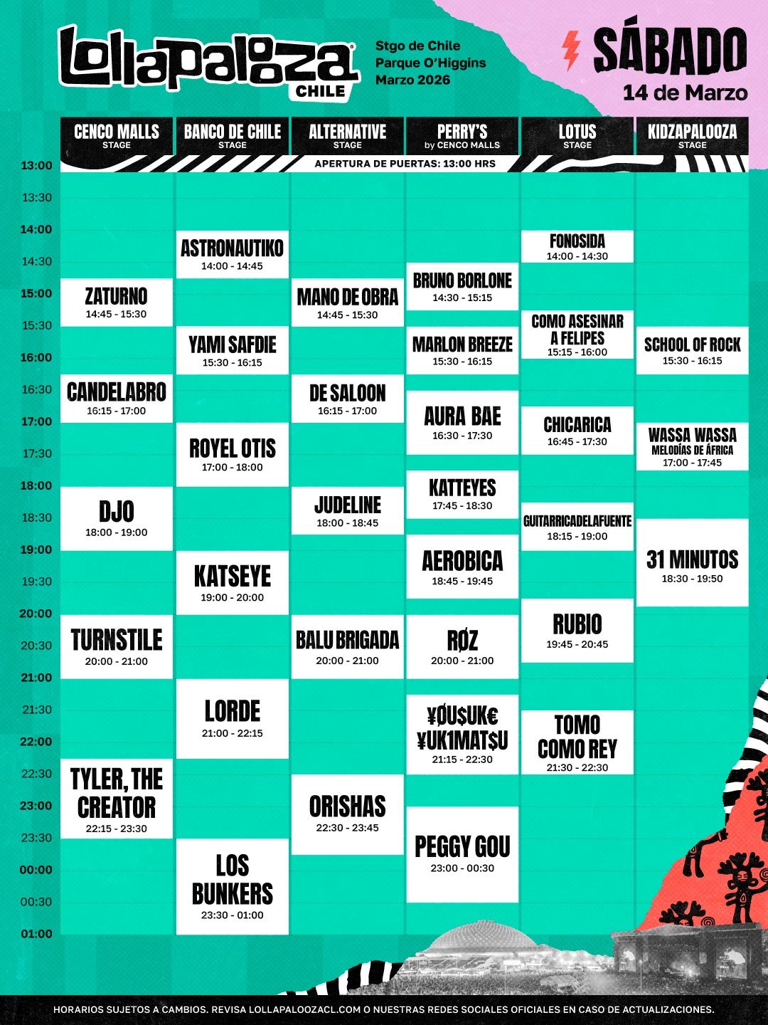 Lollapalooza Chile | HORARIOS | SÁBADO