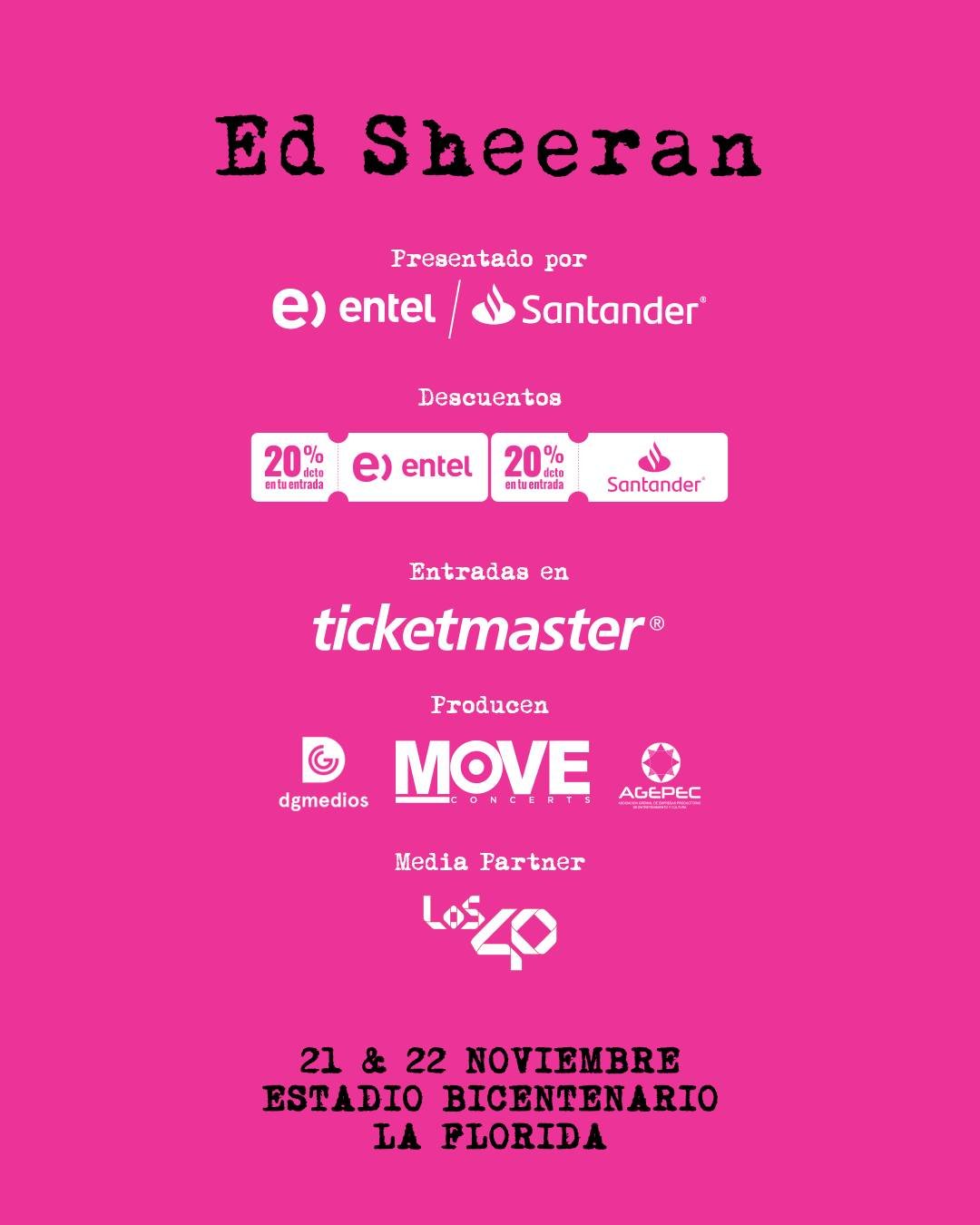 Ed Sheeran en el Estadio Bicentenario de La Florida | DESCUENTO